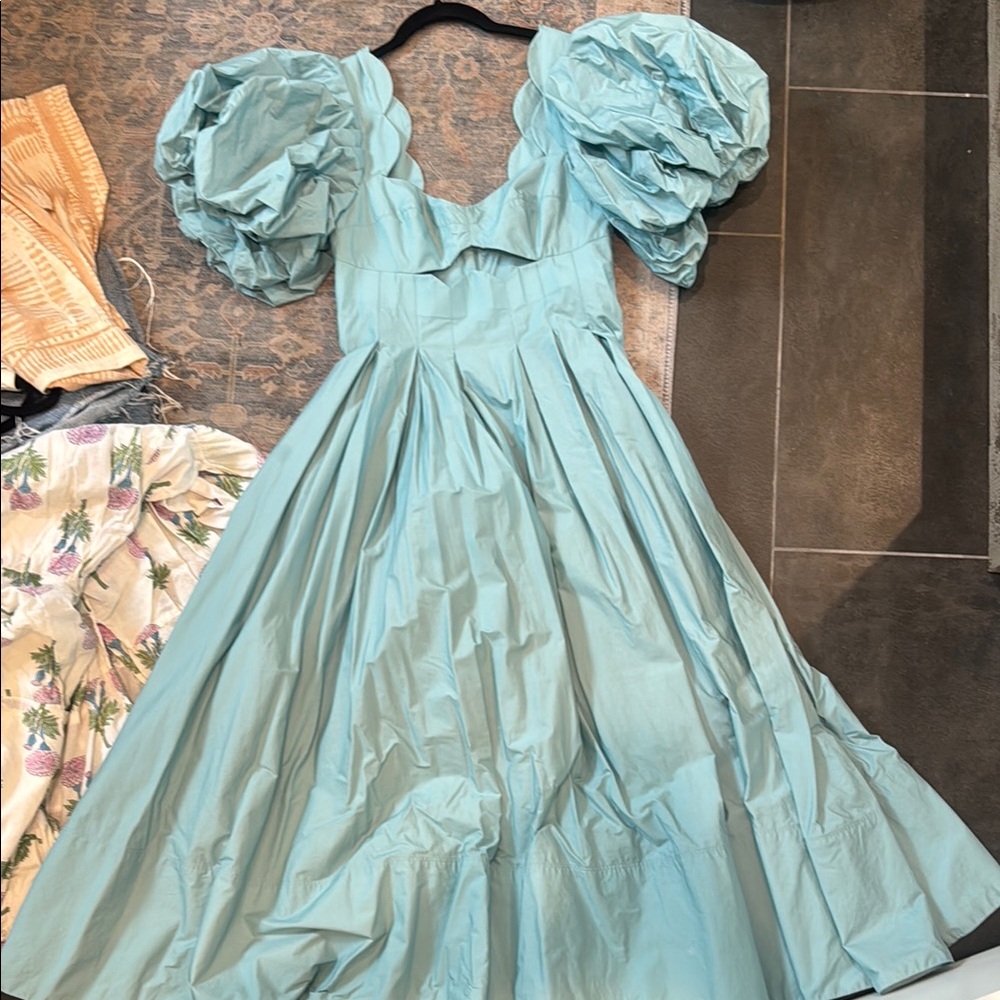 FARM Rio Light Blue Puff Sleeve Gown